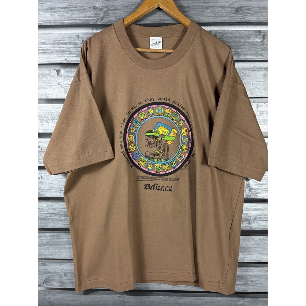 Vtg 90s Native Indian Aztec Mayan Belize CA T Shirt Mens XXL USA Single Stitch